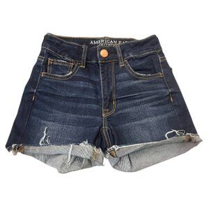 American Eagle Dark Denim Super Stretch Hi Rise Shortie Shorts size 2‎
